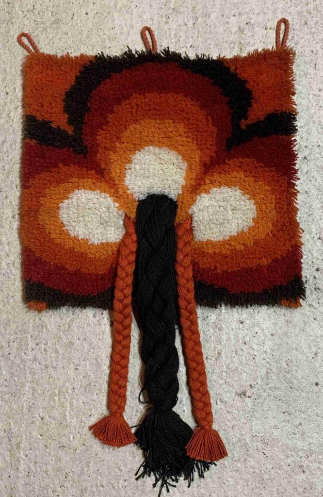 Retro wandkleed handgeknoopt jaren '70 oranje bruin 51/47, Ophalen of Verzenden, Gebruikt