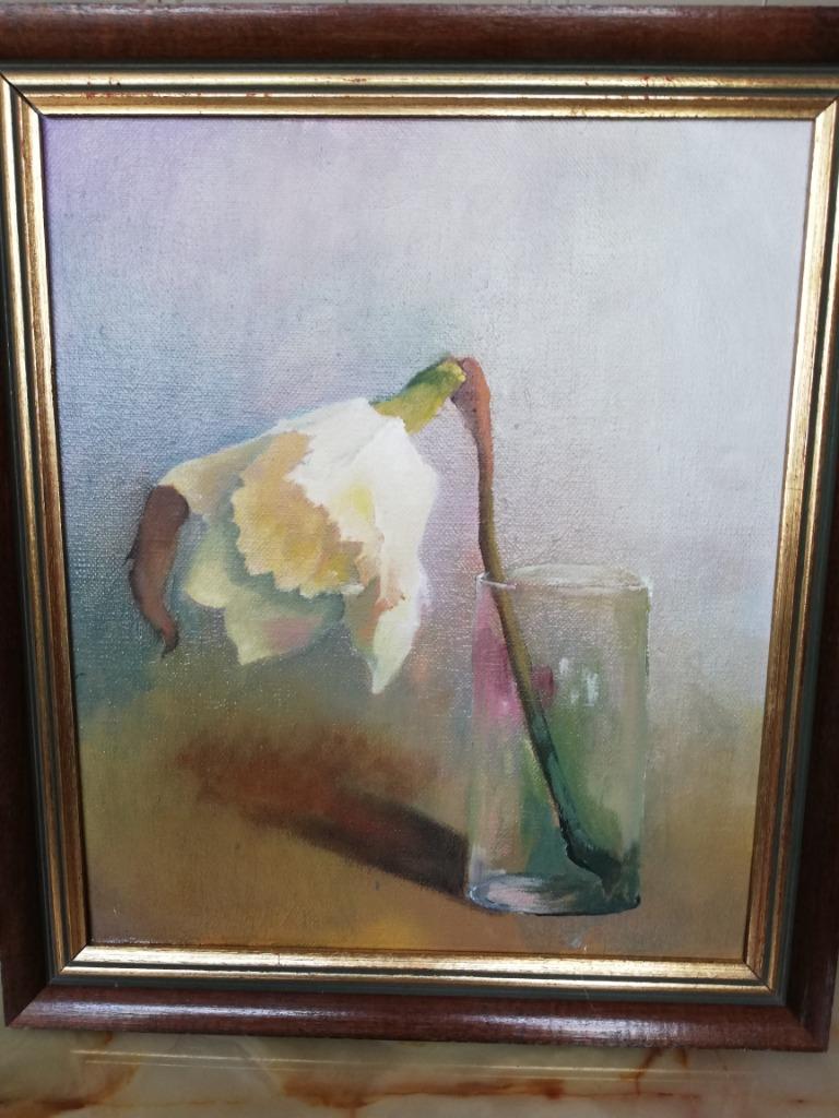 A. Leroy; stilleven: Bloem in glas, Ophalen of Verzenden