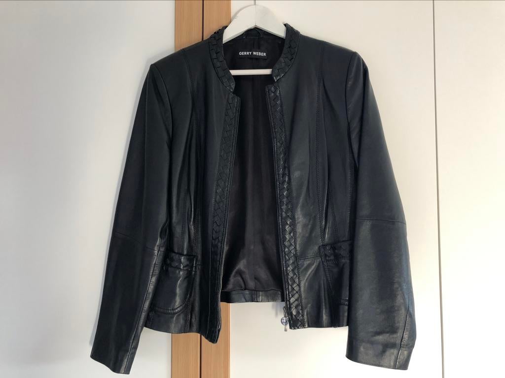 Zwarte echt lederen blazer Gerry Weber maat 38, Maat 38/40 (M), Zwart, Ophalen of Verzenden, Zo goed als nieuw