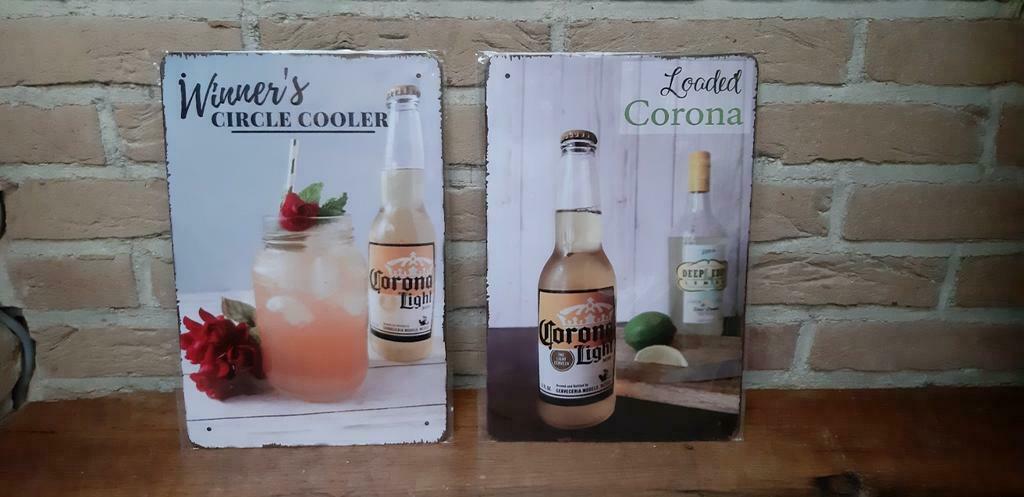 2 metalen reclameborden Corona, Ophalen of Verzenden, Nieuw, Reclamebord, Plaat of Schild, Overige merken