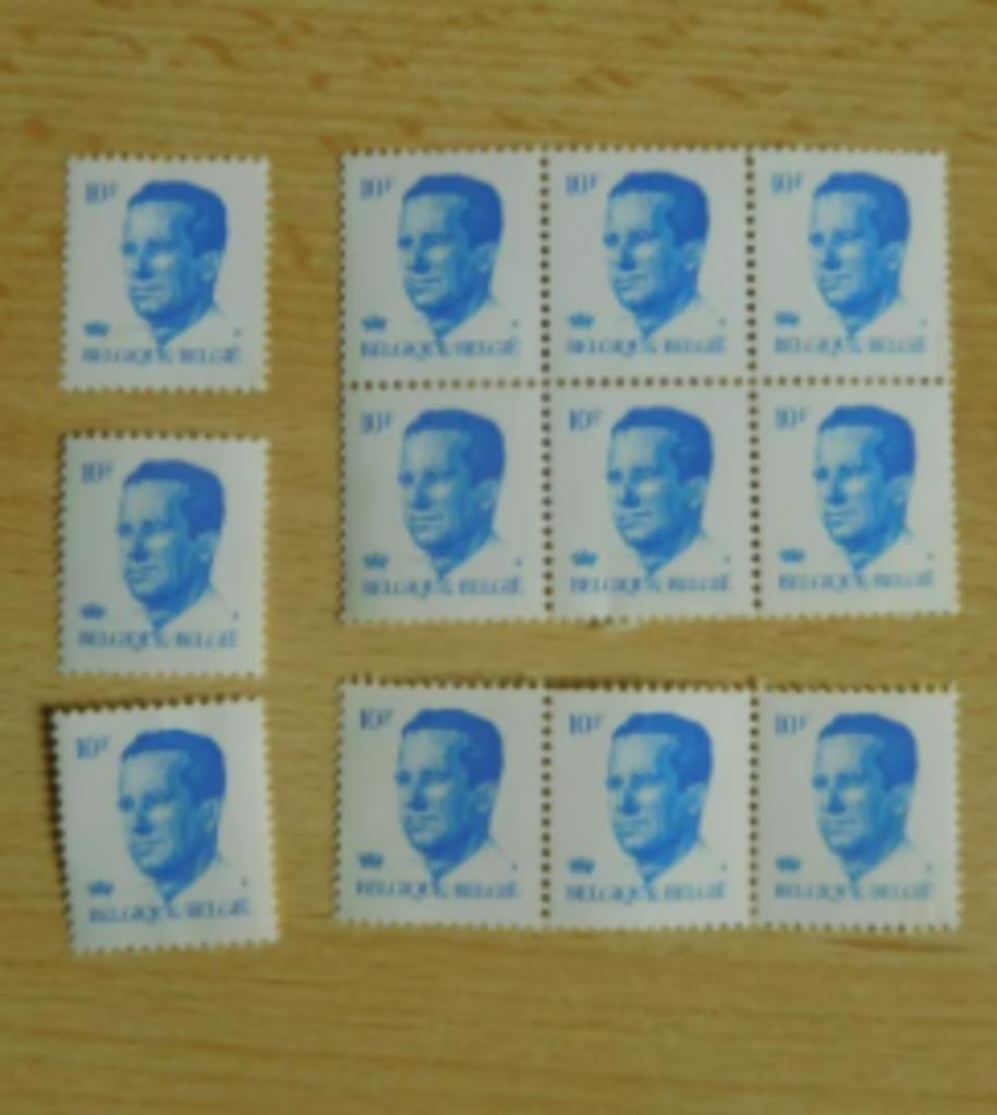 12 timbres de 10F Roi Baudouin, Envoi, Non oblitéré, Maison royale