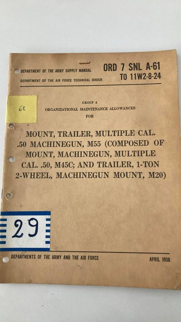 Onderdelenboek M55 mount .50 Browning, Verzamelen, Militaria | Tweede Wereldoorlog, Ophalen of Verzenden
