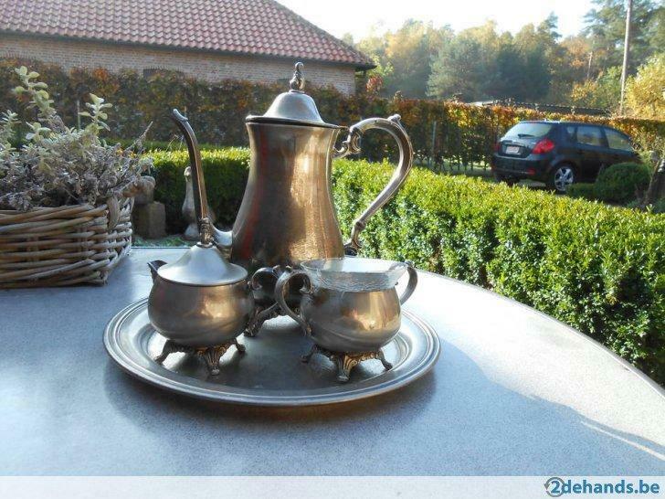 verzilverd koffiepot, suikerpot, melkpot met schaal, Ophalen of Verzenden