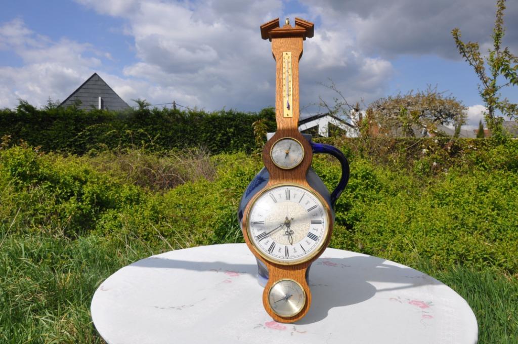 §  horloge murale avec station météo sur support bois, Maison & Meubles, Accessoires pour la Maison | Horloges, Utilisé, Horloge murale