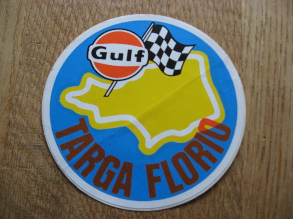 Sticker Gulf Targa Florio Circuit Finish Vlag Tankstation, Verzamelen, Ophalen of Verzenden, Nieuw, Auto of Motor