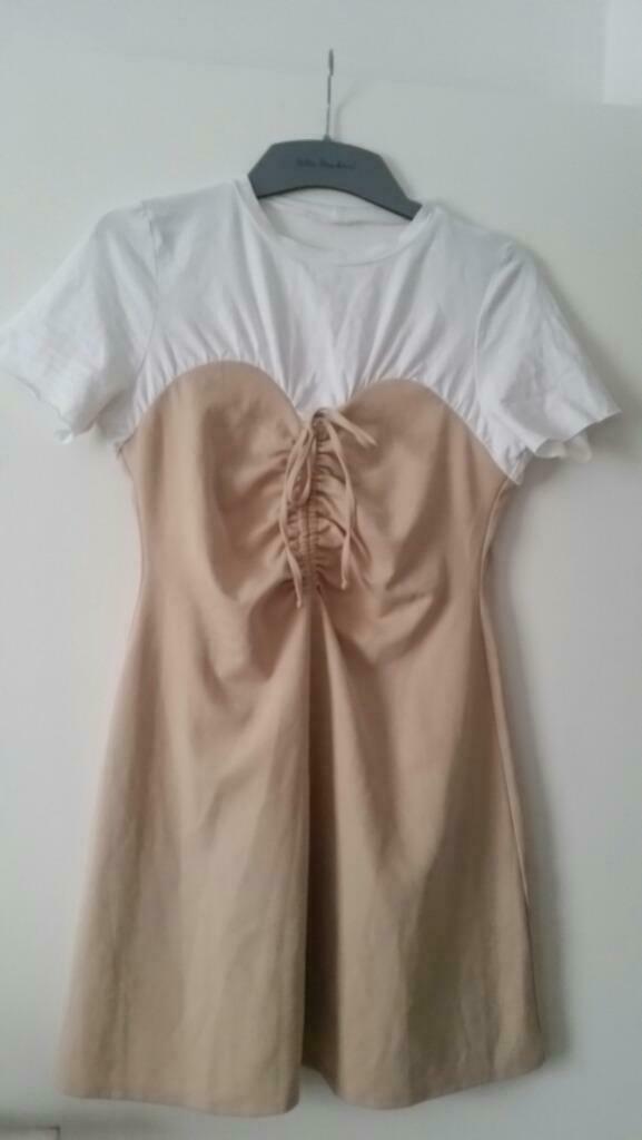 Beige wit jurk korte mouwen ASOS, ANDERE, Overige kleuren, Maat 42/44 (L), Nieuw