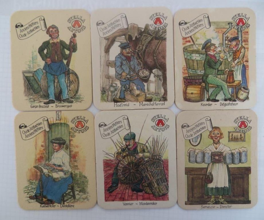 6 bierviltjes oude ambachten Stella Artois, Ophalen of Verzenden, Viltje(s), Stella Artois