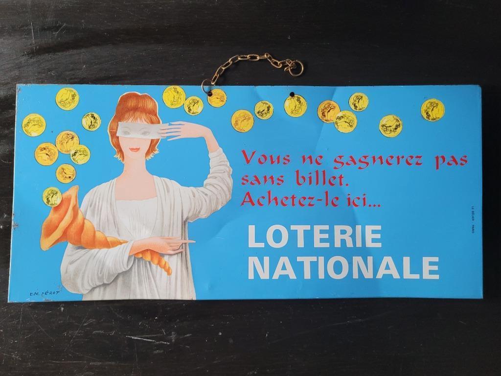 ancien plaque publicitaire loterie nationale N1 39x18 cm, Enlèvement ou Envoi, Utilisé, Panneau publicitaire