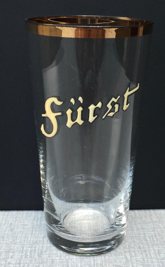 Bierglas Fürst emaille gouden rand, Verzamelen, Biermerken, Ophalen of Verzenden, Gebruikt, Glas of Glazen, Overige merken