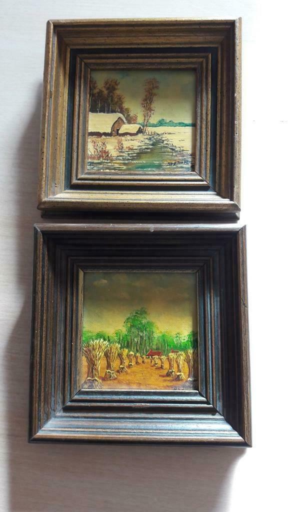 2 schilderijtjes op doek landschapstafereel, Antiek en Kunst, Ophalen of Verzenden