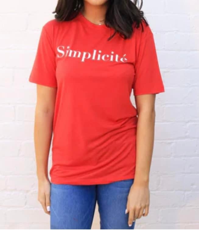 Neon Rose T-Shirt à slogan imprimé « simplicité » S/L, Enlèvement ou Envoi