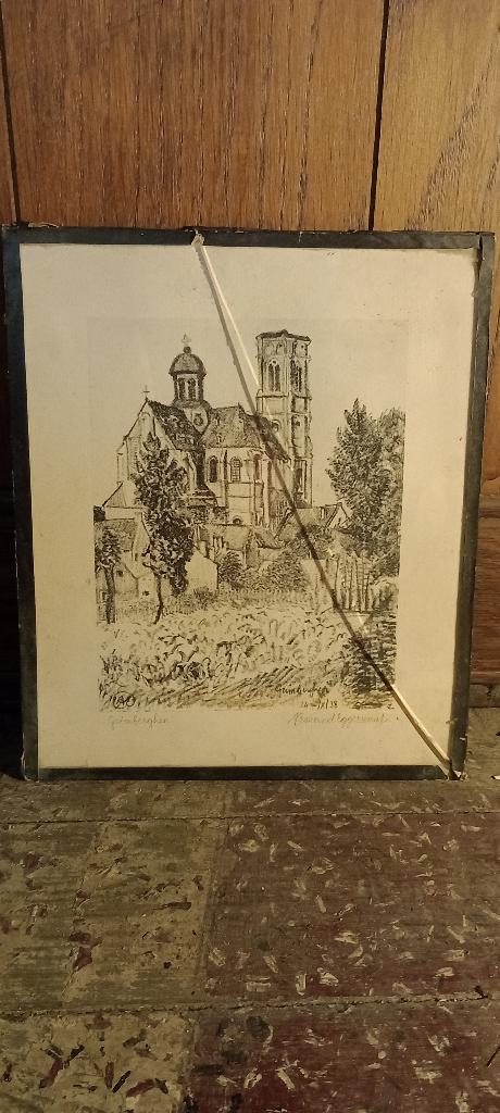 Gravure abbaye Grimbergen, Armand Eggermont,1938,21x25,n236, Enlèvement ou Envoi
