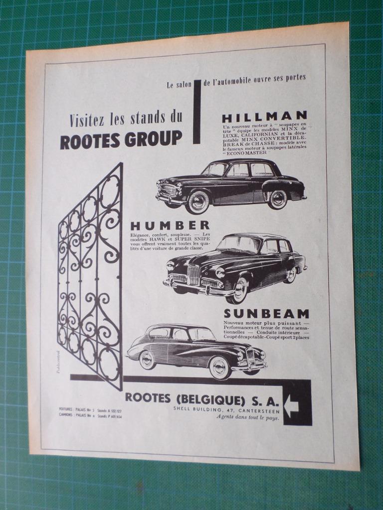 Sunbeam - Hillman - Humber - publicité papier - 1955, Collections, Enlèvement ou Envoi, Utilisé, Autres types