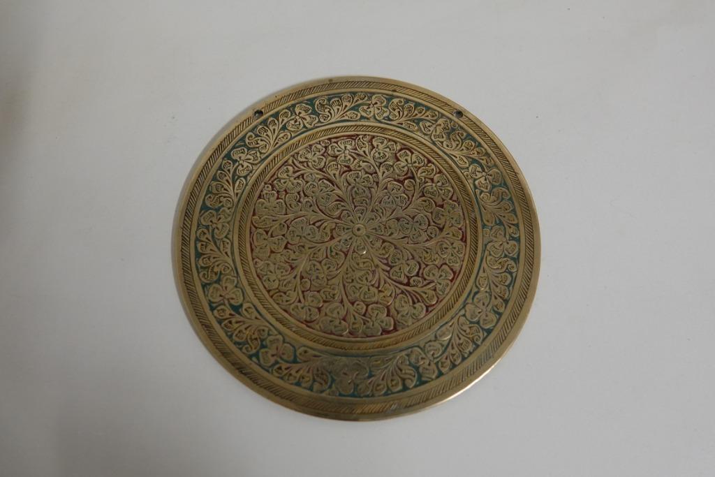 mooie ingekleurde koperen muurplaat   14,5 cm diameter, Antiek en Kunst, Antiek | Brons en Koper, Ophalen of Verzenden, Koper