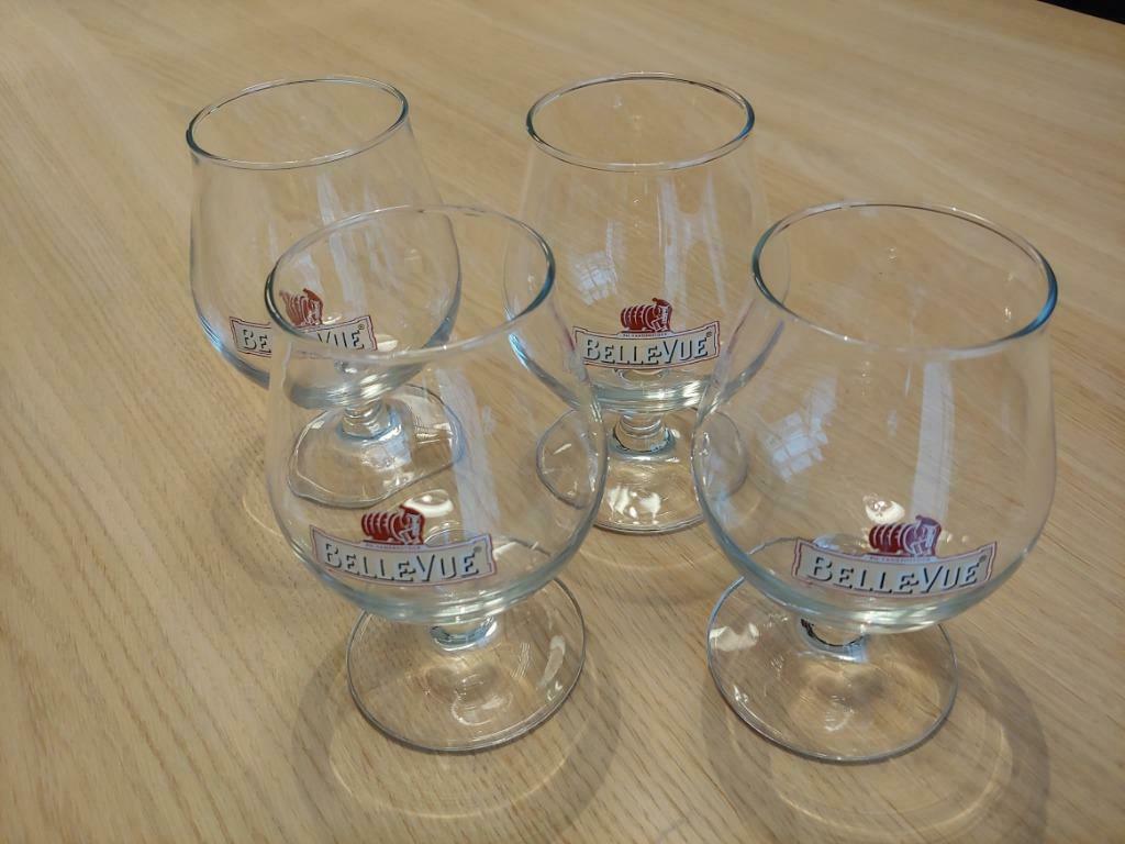 4 Bierglazen Kriek Belle-Vue, Enlèvement, Comme neuf, Verre, Verre ou Verres
