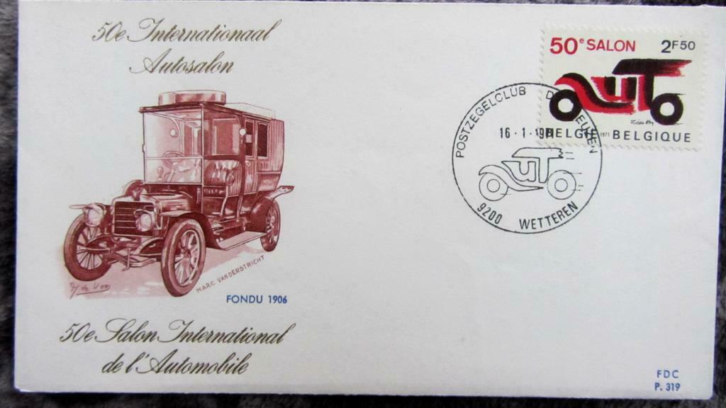 FDC-VERVOERMIDDELEN-TRAM-TREIN-AUTO-KOETS-FIETS- BELGIË, Ophalen, Gestempeld, Auto's