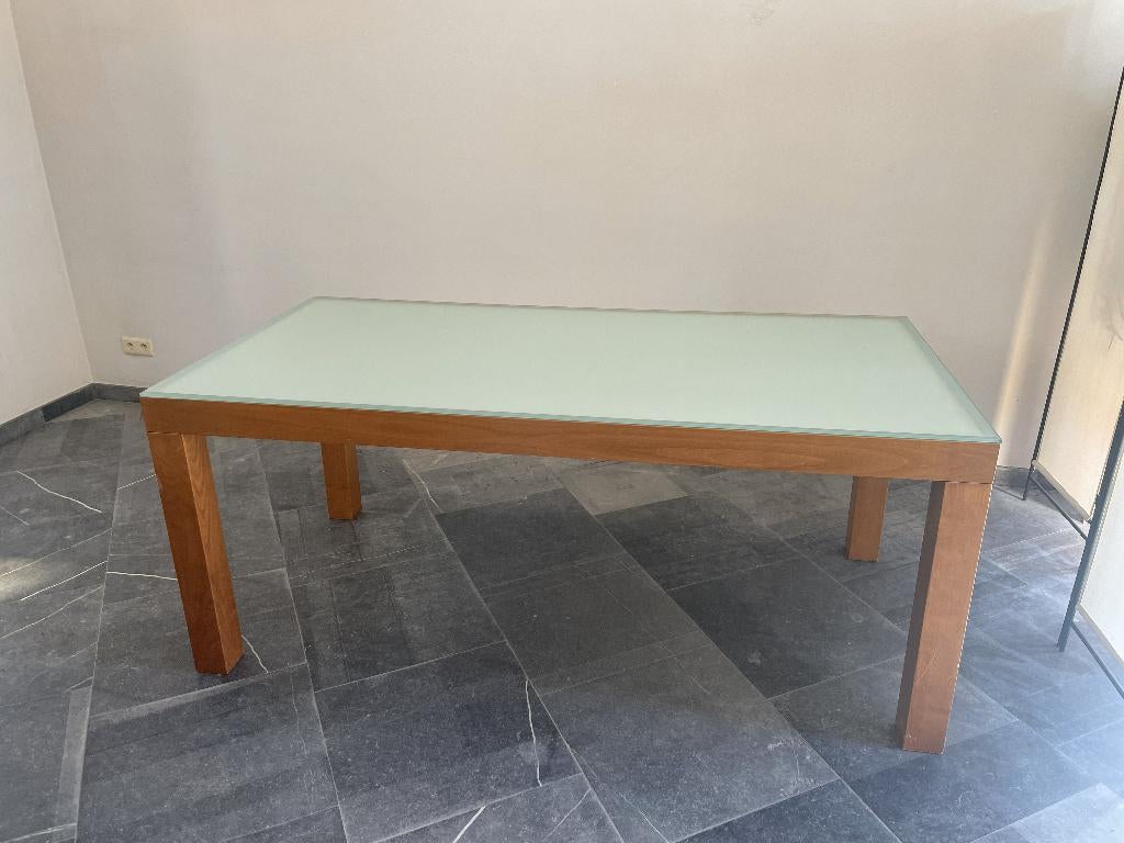 Table à manger ou table de conférence, Moderne eetkamer- of vergadertafel met gezandstraald blad., Enlèvement, Utilisé, 50 à 100 cm