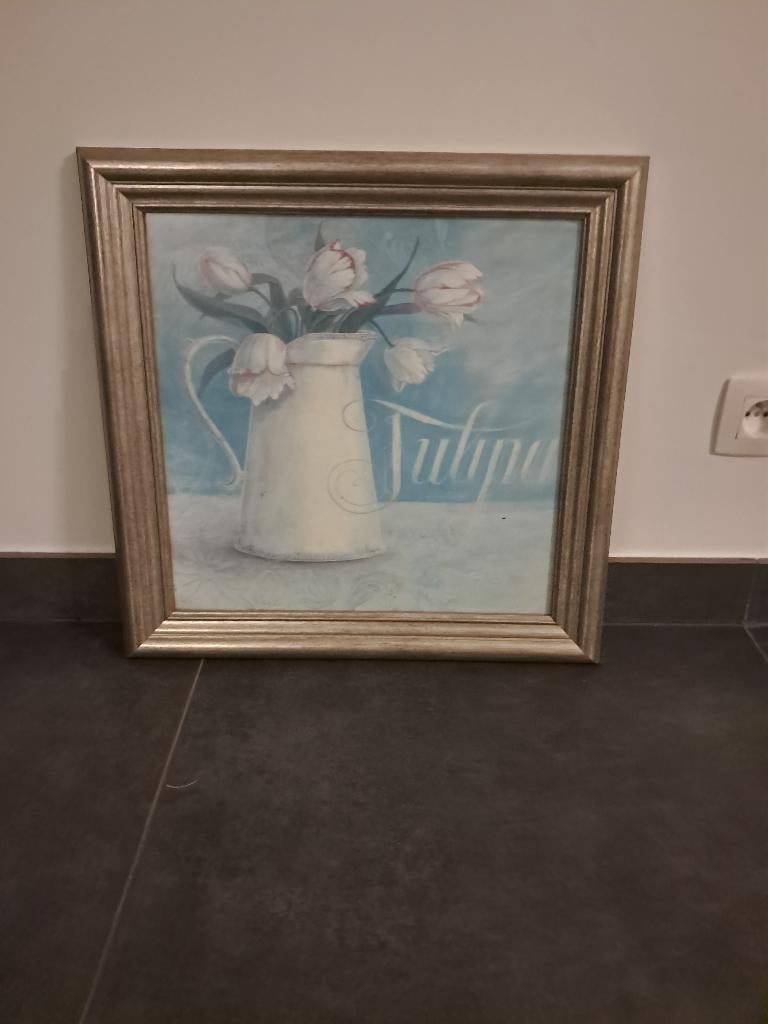 Schilderij /tekening Tulipa in kader, Comme neuf, Enlèvement, 50 à 75 cm, Bois