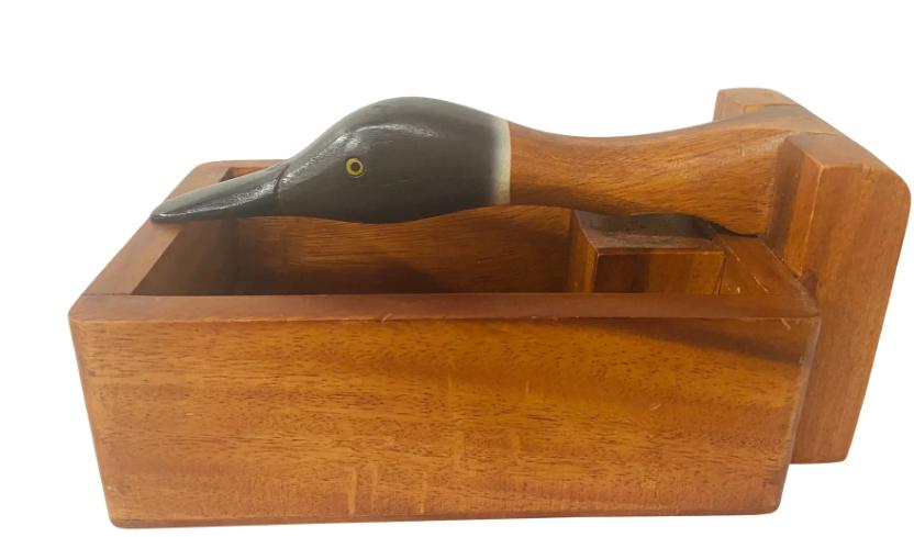 Vintage handgesneden houten notenkraker vogeldoos, Enlèvement ou Envoi