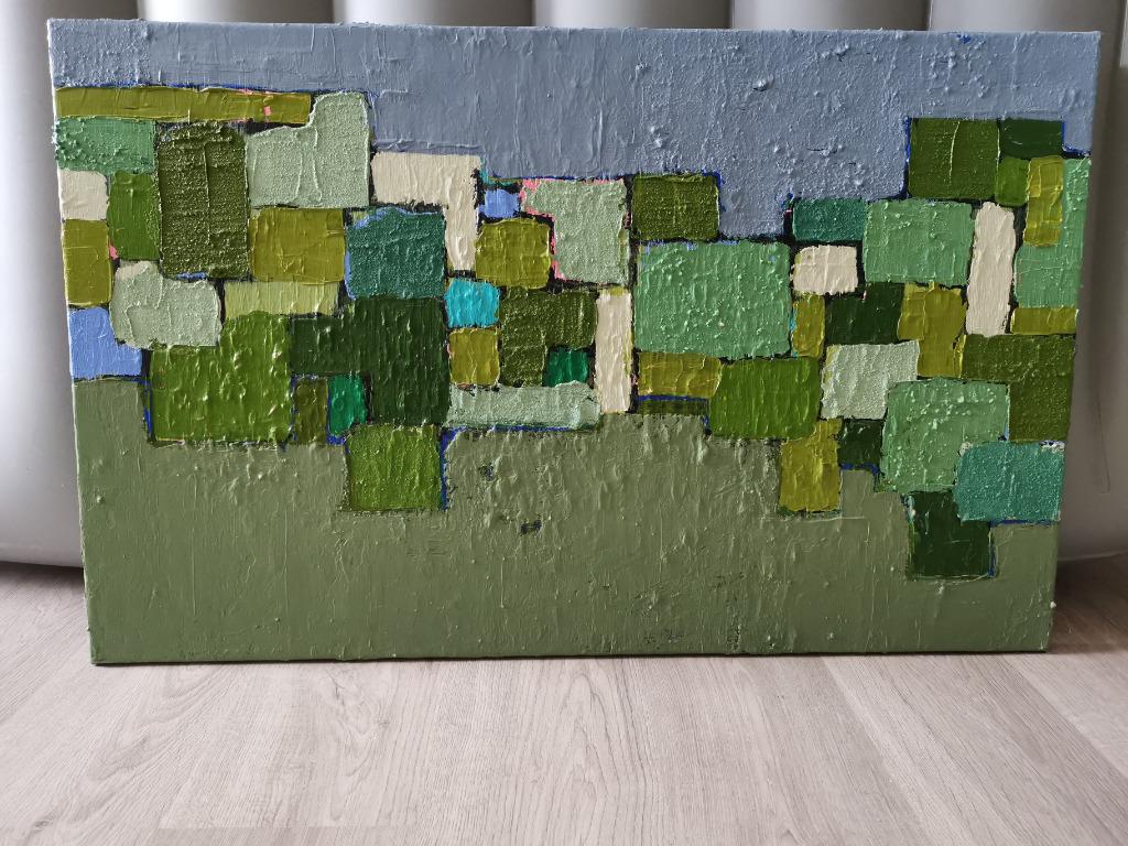 Stedelijk landschap - abstract schilderij, Antiek en Kunst, Ophalen