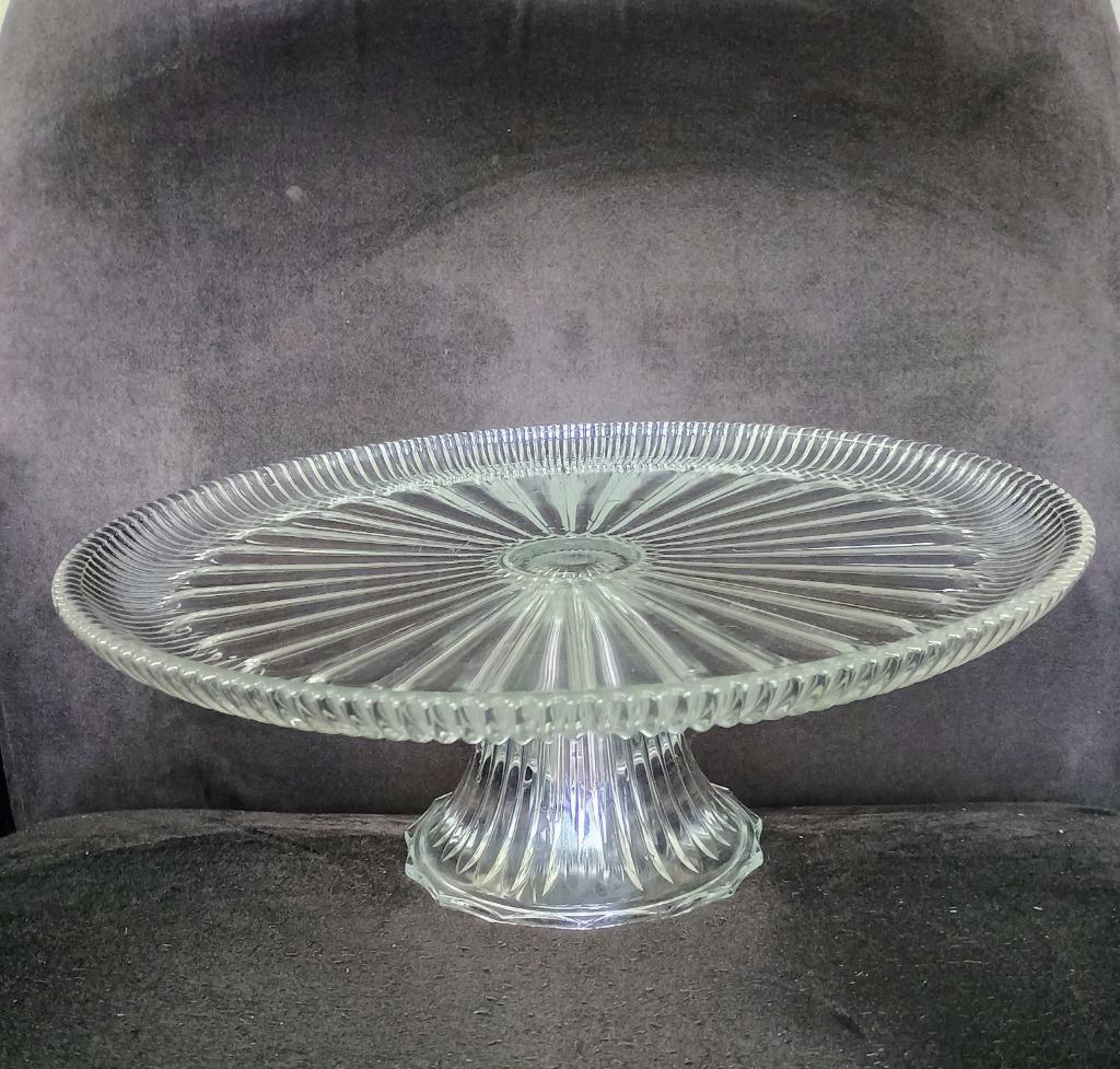 Brocante glazen taartschotel met opstaande rand, Enlèvement
