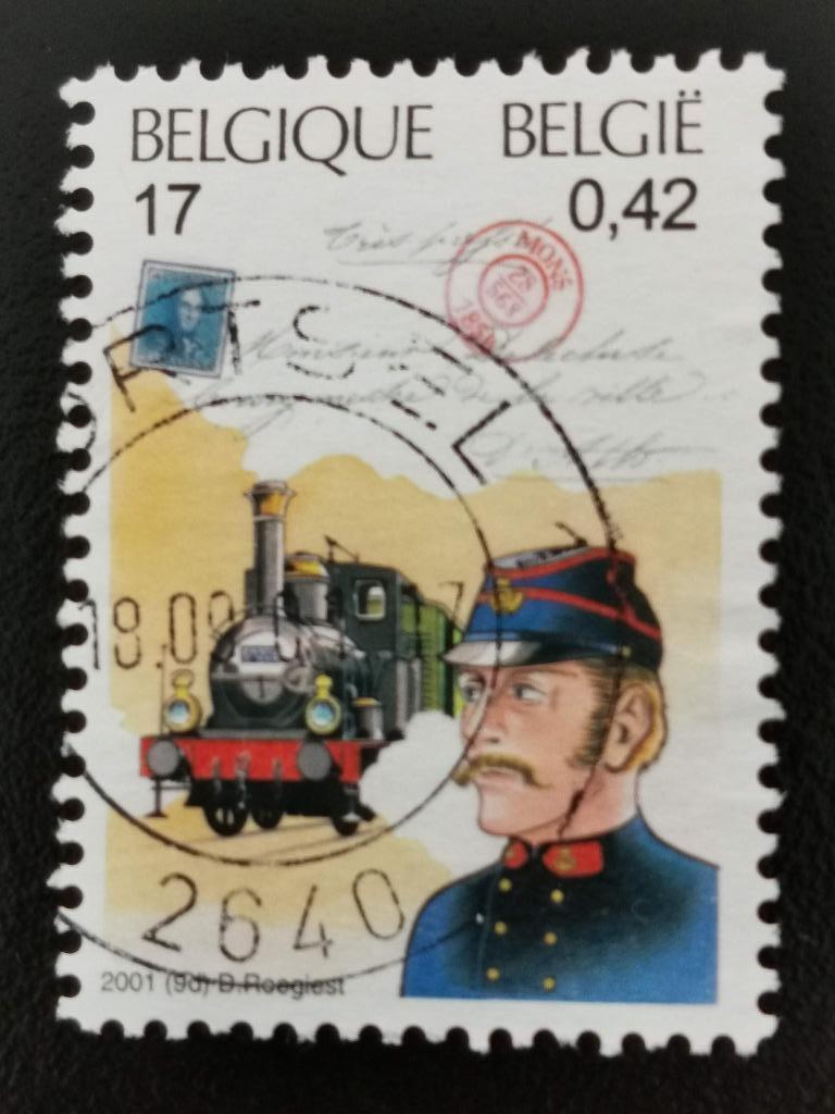 België 2001 - post 19e eeuw - treinen - locomotief, Ophalen of Verzenden, Gestempeld, Treinen