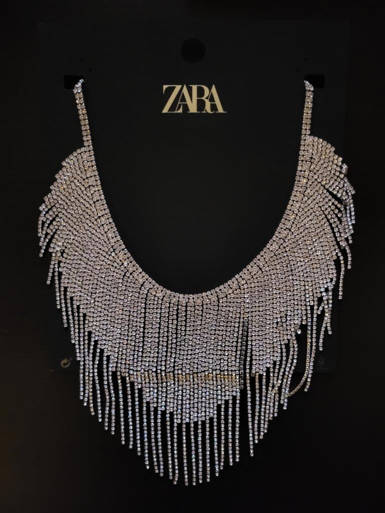 Zara zilver "diamanten" ketting, Verstelbaar, Ophalen of Verzenden, Zo goed als nieuw, Steen of Mineraal