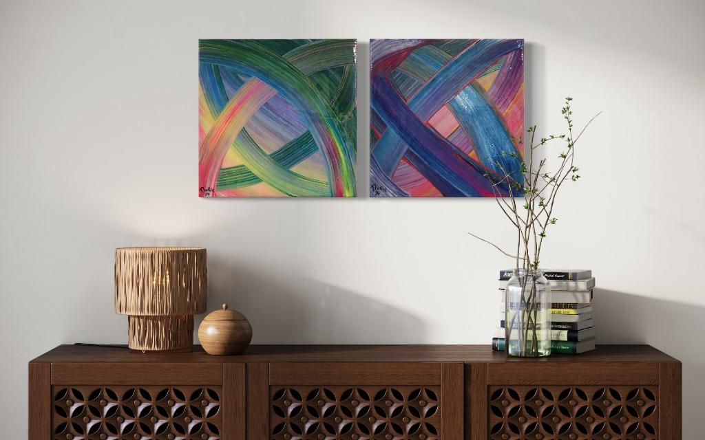 Duo de tableaux: "Universe", Antiquités & Art, Art | Peinture | Abstraite, Enlèvement ou Envoi