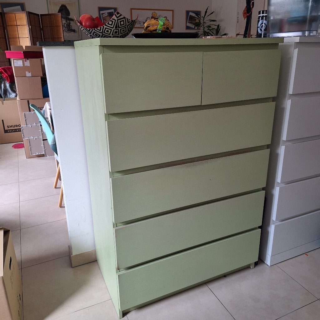 commode 6 tiroirs - MALM Ikea - peinte en vert, 25 à 50 cm, 5 tiroirs ou plus, Enlèvement, Utilisé
