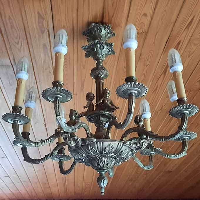 Beau LUSTRE EN BRONZE, Huis en Inrichting, Lampen | Kroonluchters, Ophalen, Ancien, E14 (klein), Zo goed als nieuw