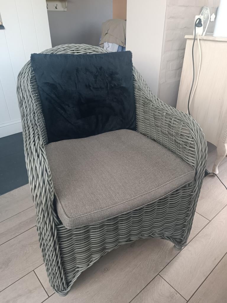 6 Rieten tuinstoelen met kussens. Taupe kleur., Ophalen