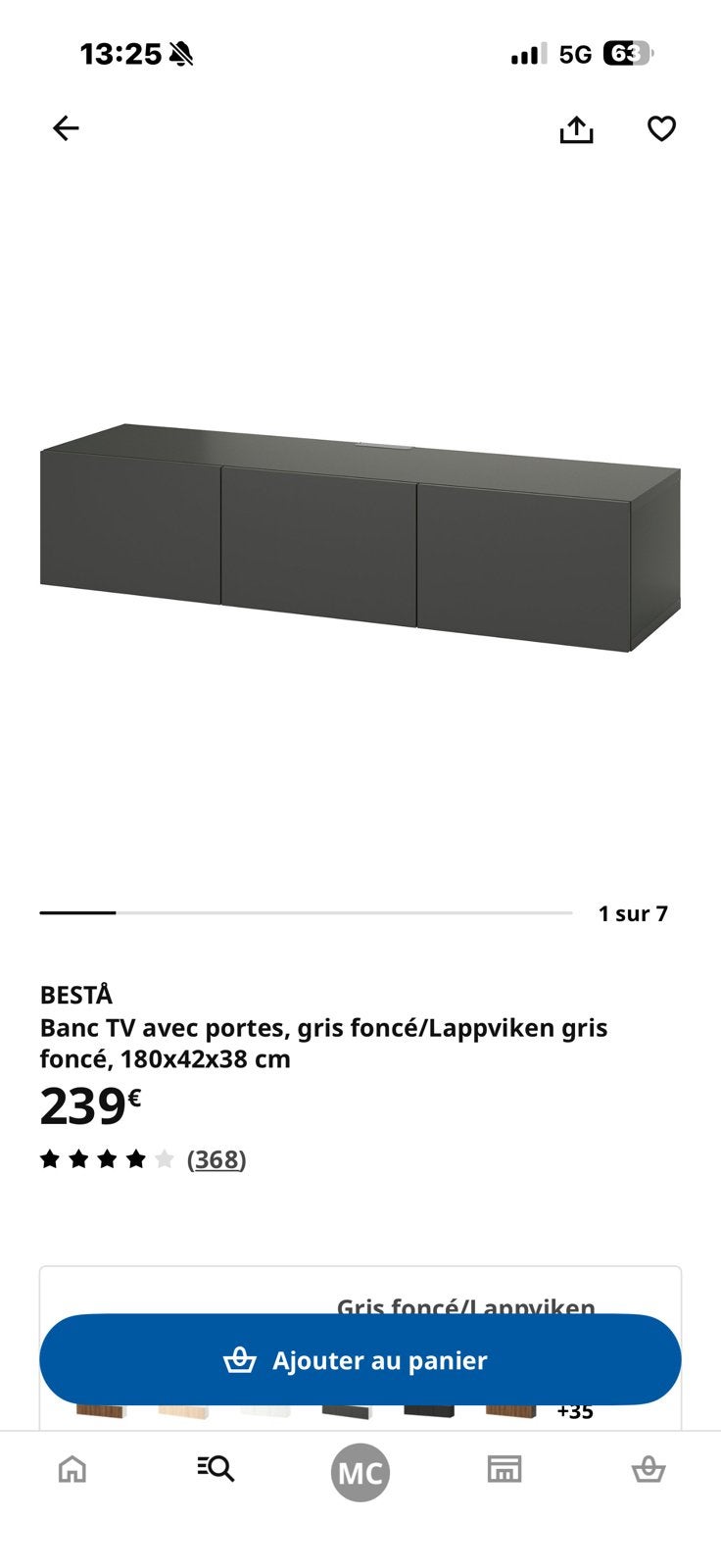 Meuble tv ikea besta gris, Enlèvement ou Envoi, Comme neuf