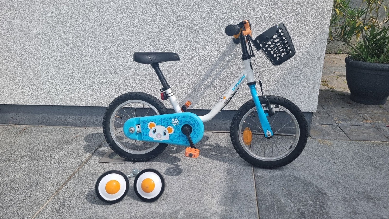 Kinderfiets BTWIN 14 inch inclusief zijwielen en mandje, Ophalen, Zijwieltjes, Btwin Decathlon, Minder dan 16 inch