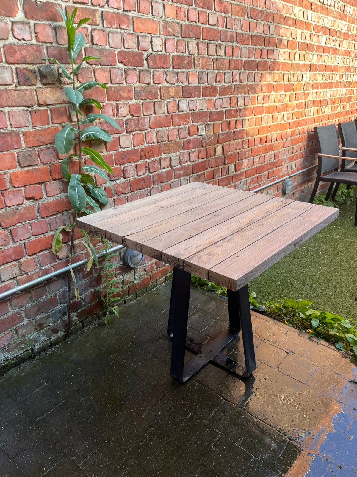 Teak tuintafel met 3 bijhorende stoelen, Tuin en Terras, Ophalen, Zo goed als nieuw