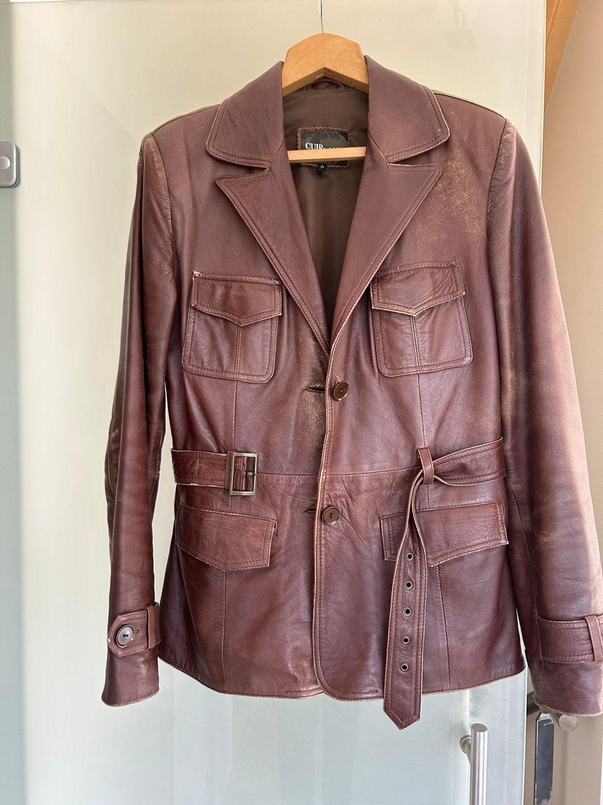 Bruine leren jas, Kleding | Dames, Ophalen, Gedragen, Maat 38/40 (M), Bruin