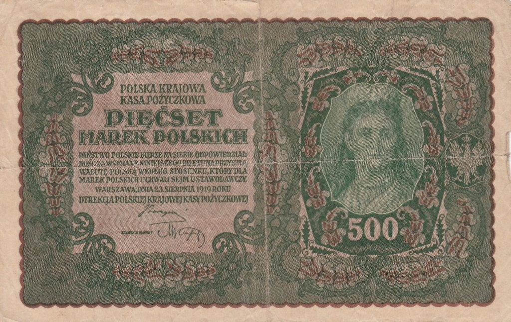 500 Poolse Mark 1919 De 500 DIESCST MAREK POLSKICH, Postzegels en Munten, Ophalen of Verzenden, Polen