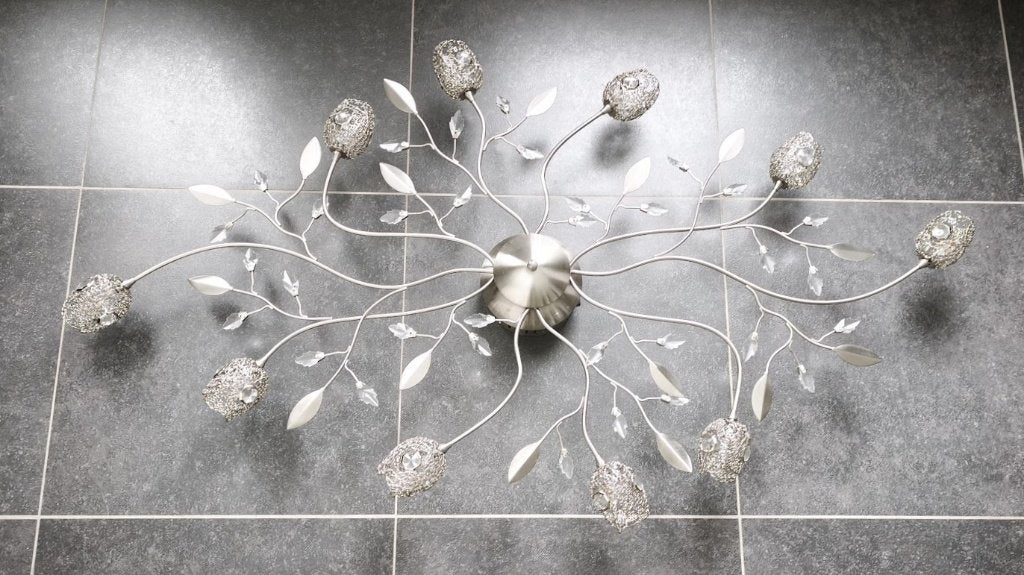 plafonnier allongé unique (118 cm) — fleurs et cristal, Verre, Comme neuf, Enlèvement, G4