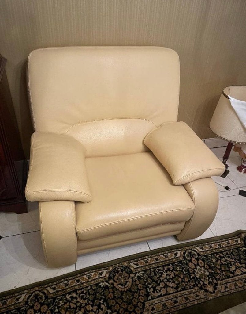 Salon en cuir beige – Canapé 2 places + 2 fauteuils, Enlèvement, Utilisé, /, /