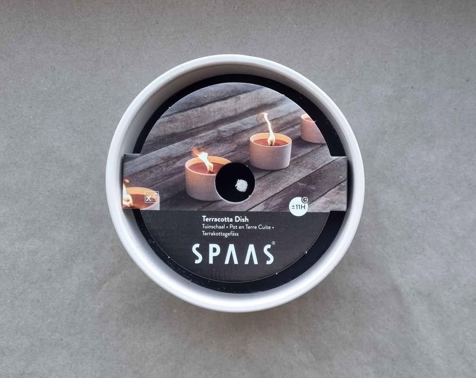 Tuinkaars Spaas Terracotta Schaal Zwart/Wit 14x8cm, Overige materialen, Nieuw, Ophalen of Verzenden, Kaars