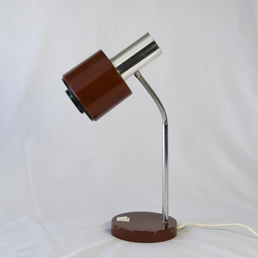 Vintage Space Age Tafellamp – Jaren '70 – Bruin/Chroom, Ophalen of Verzenden, Zo goed als nieuw