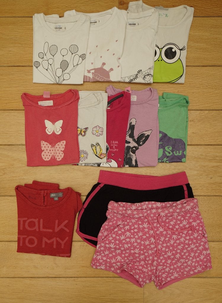 pakket shortjes en T-shirts, 7 - 8 jaar, Kinderen en Baby's, Ophalen of Verzenden, Gebruikt, Meisje, Shirt of Longsleeve