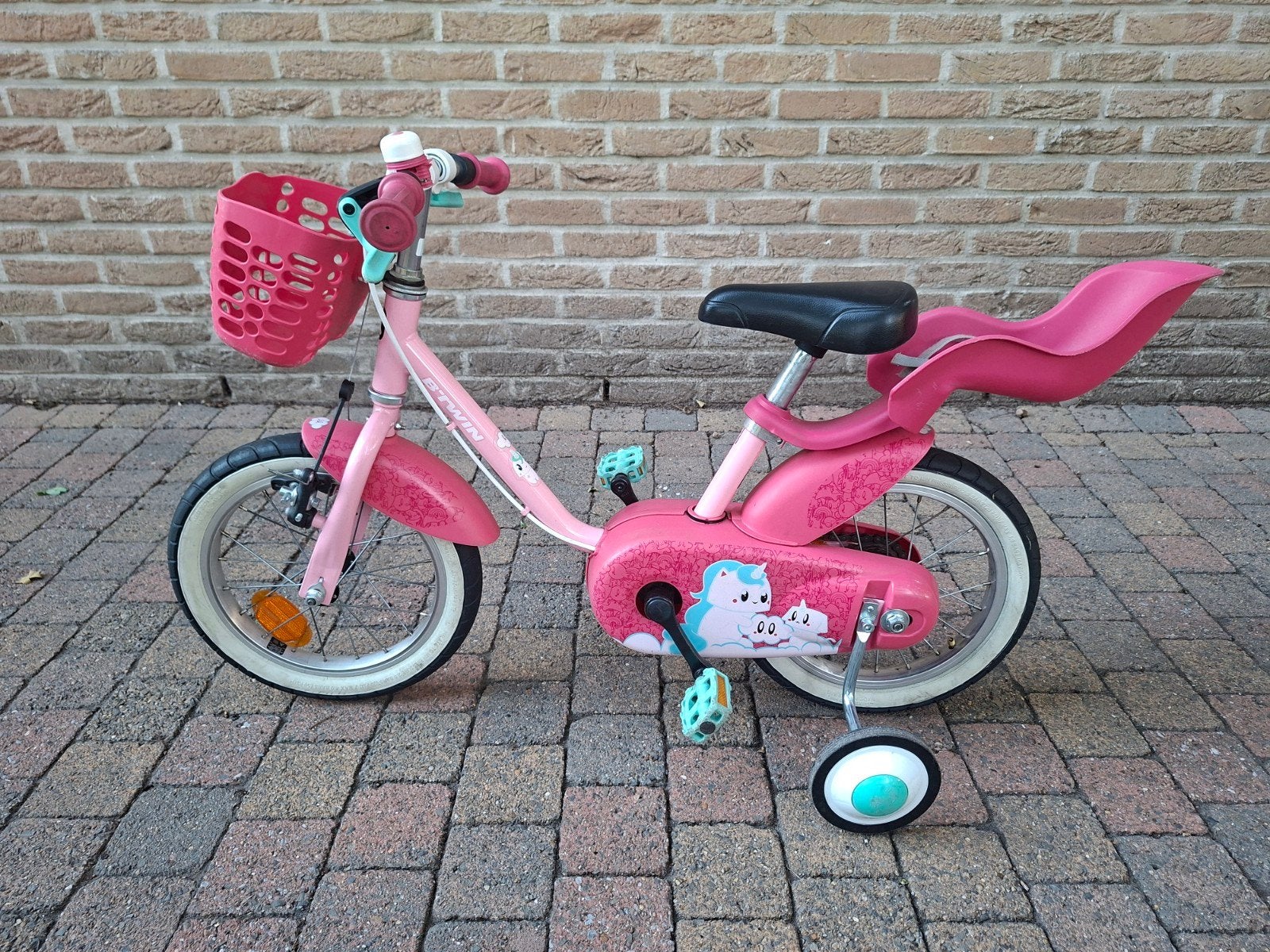 Unicorn kinderfiets, Ophalen, Zijwieltjes, Velgrem, Minder dan 16 inch