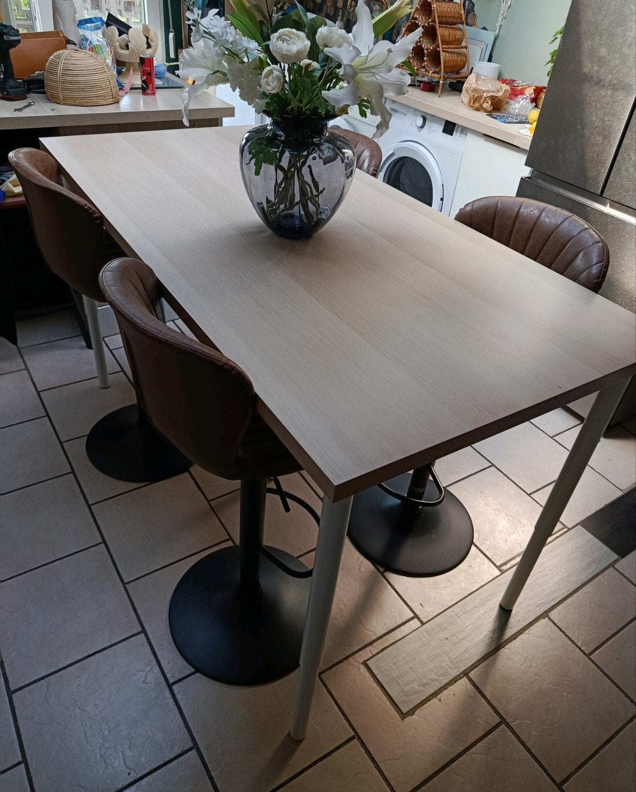 Ensemble Table haute Ikea (160x80) 4 tabourets de bar simili, Maison & Meubles, Tables | Tables à manger, Métal, Enlèvement
