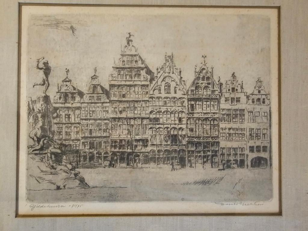 Henri Geertsen ets de Gildehuizen, Antiek en Kunst, Ophalen of Verzenden, Stadsgezicht, Ets, Ingelijst