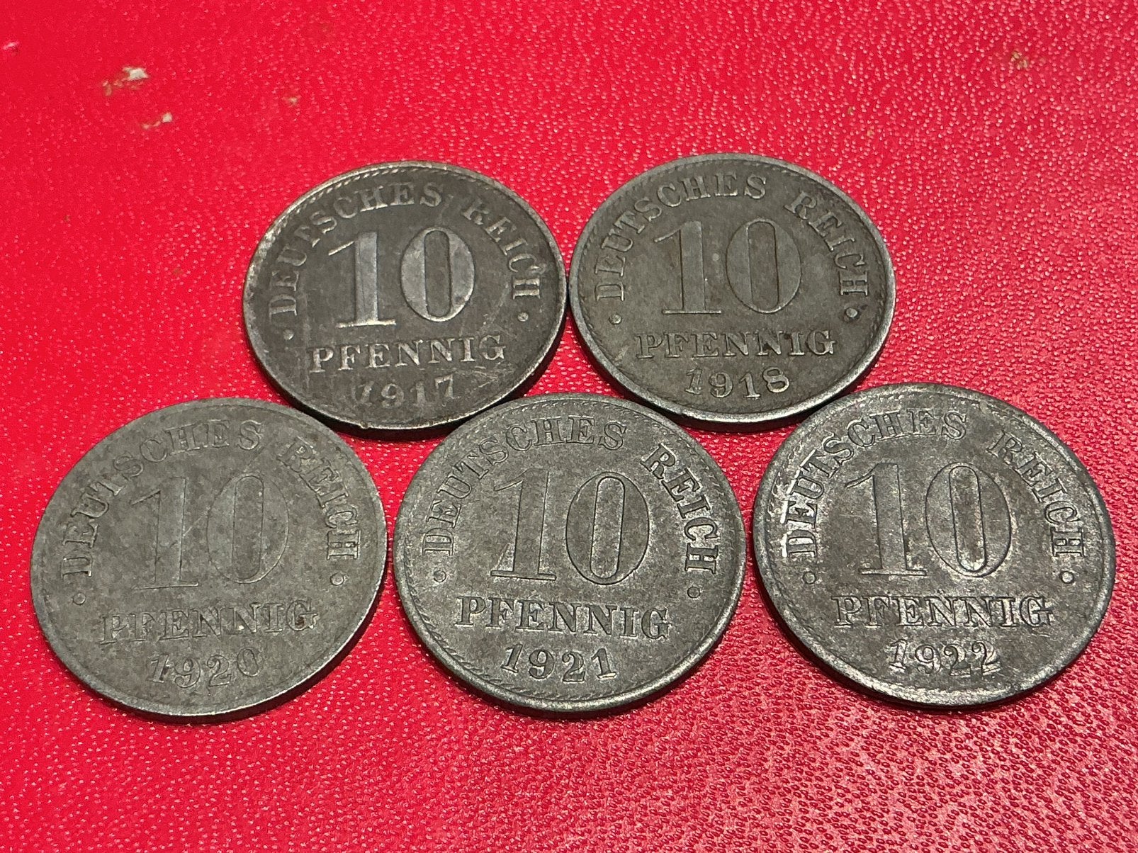 Duitsland lot 5 x 10 Pfennig 1917/18/20/21/22, Ophalen of Verzenden