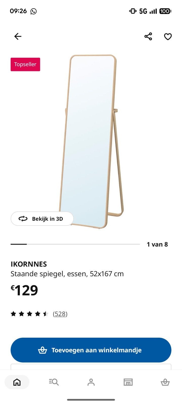 Grote spiegel, Huis en Inrichting, Ophalen