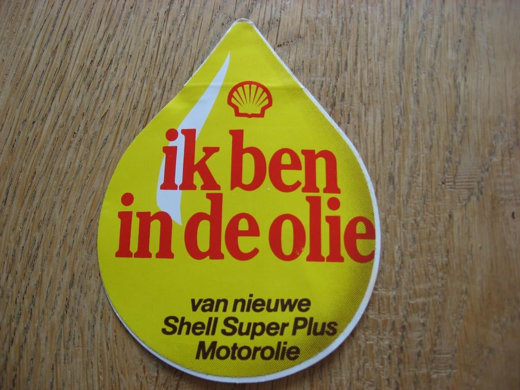 Vintage Sticker Shell ik ben in de olie Super Plus Motorolie, Verzamelen, Stickers, Ophalen of Verzenden, Nieuw, Auto of Motor