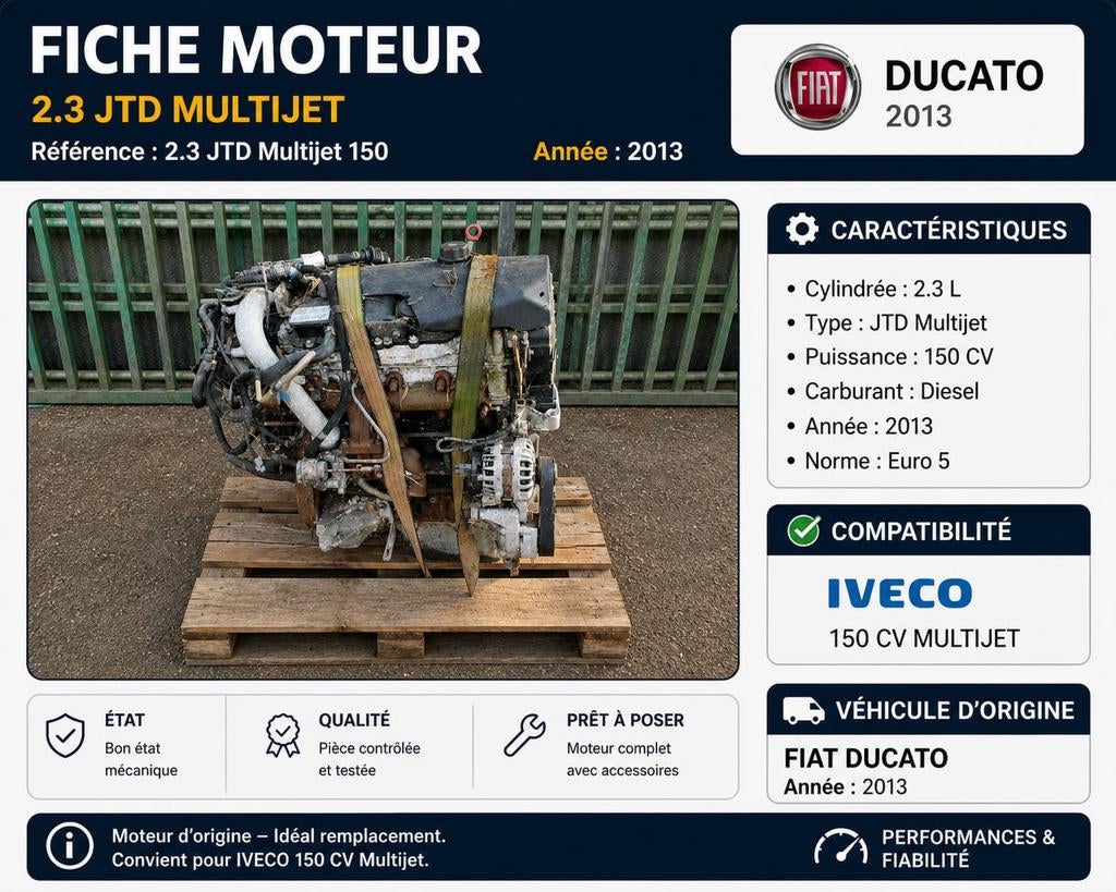 Moteur Fiat Ducato Iveco 2.3 L mutlijet JTD, Autos : Pièces & Accessoires, Enlèvement, Fiat