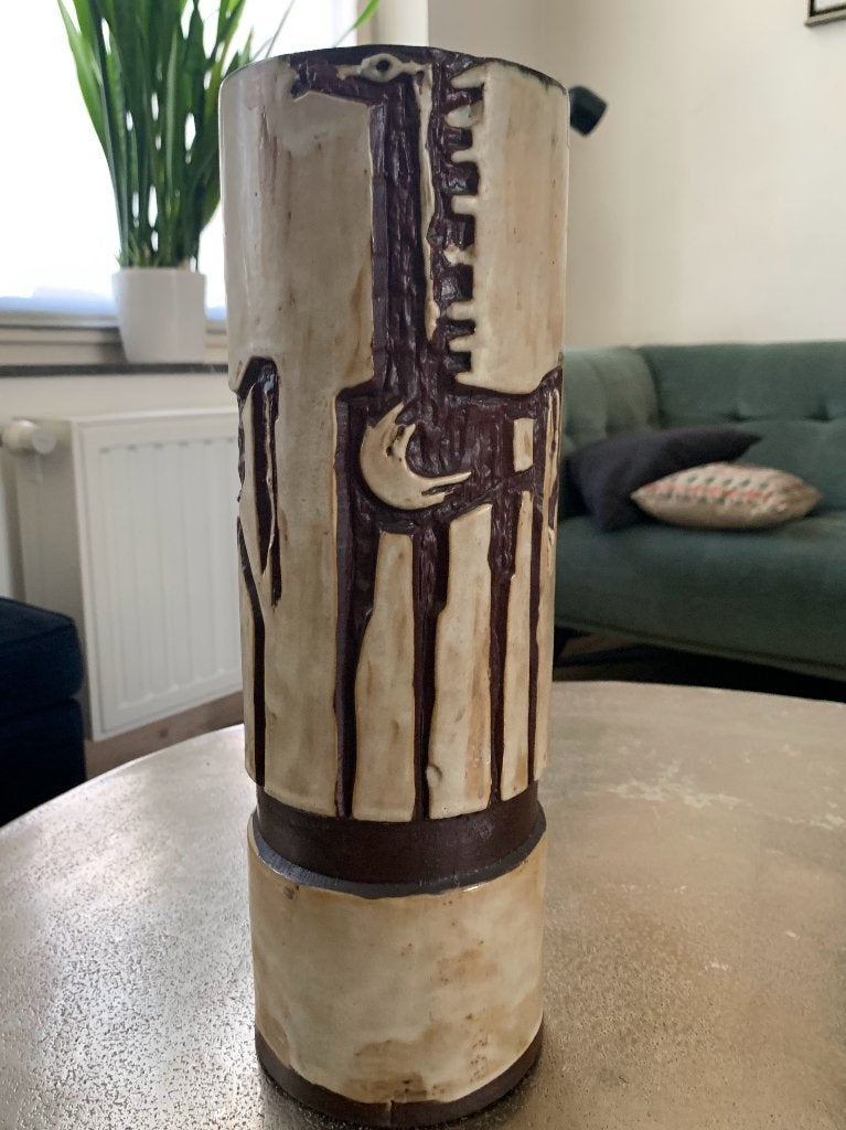 Vaas Helmut Friedrich Schäffenacker, mid-century, jaren '60, Huis en Inrichting, Woonaccessoires | Vazen, Ophalen, Beige, 35 cm