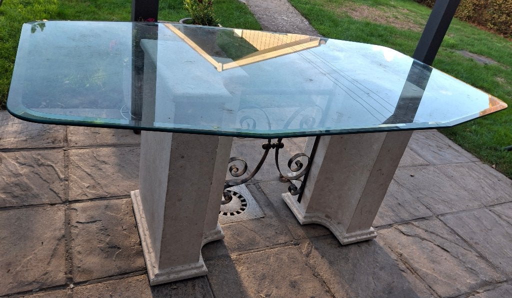 Glazen eettafel, Huis en Inrichting, Ophalen, Gebruikt, 100 tot 150 cm, Vijf personen of meer